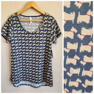 Lularoe nwt Scottie dog print Classic T Tee t-shirt blue tan red M